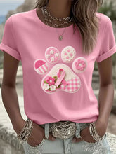 T-shirt Décontracté Imprimé Patte de Chien Rose Femme